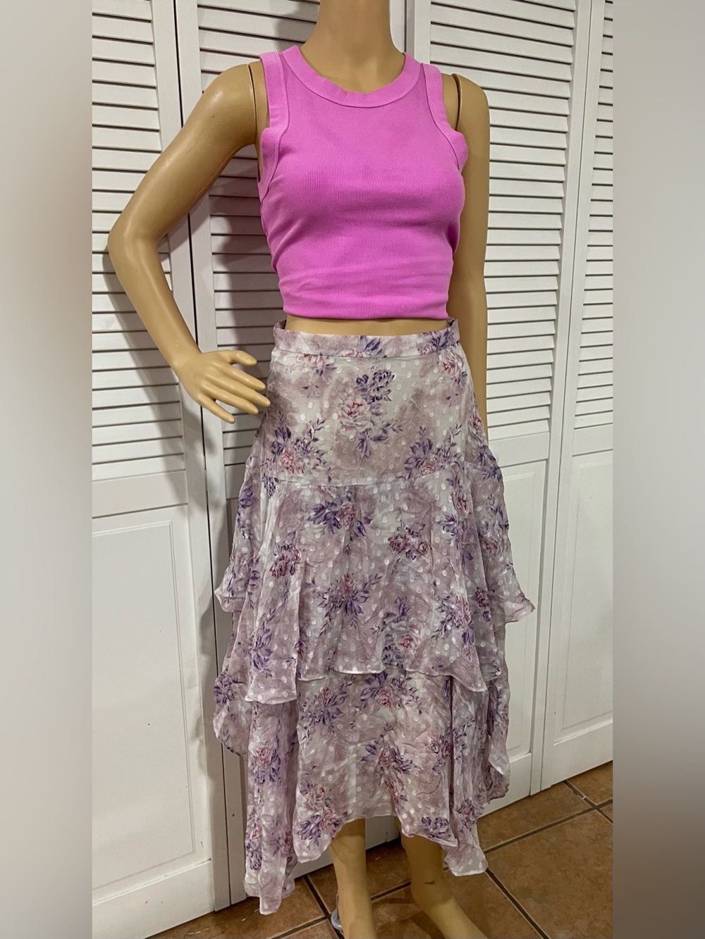LoveShackFancy Lavender Floral High-Low Chiffon Dress